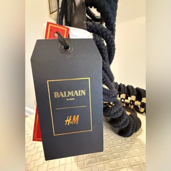 NEW WITH TAGS BALMAIN X H&M Black and Gold Rope Heels - Size 39 - Picture 10 of 16